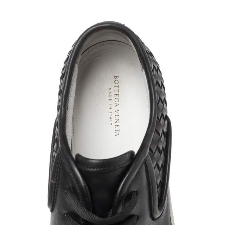 Pre Owned Bottega Veneta Black Intrecciato Leather Low Top Sneakers Size 42.5