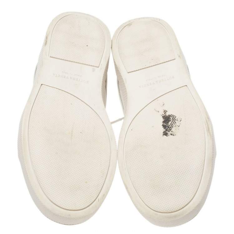 Pre Owned Bottega Veneta White Intrecciato Leather Low Top Sneakers Size 42.5