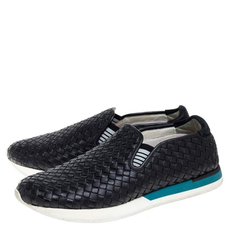 Pre Owned Bottega Veneta Black Intrecciato Leather Slip On Sneakers Size 44