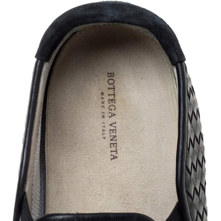 Pre Owned Bottega Veneta Black Intrecciato Leather Slip On Sneakers Size 44