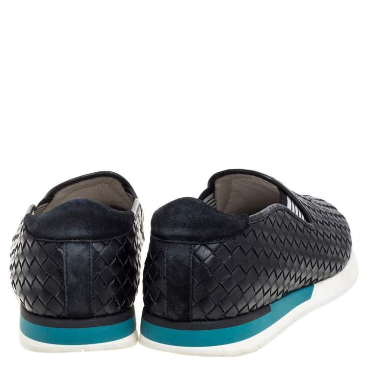 Pre Owned Bottega Veneta Black Intrecciato Leather Slip On Sneakers Size 44