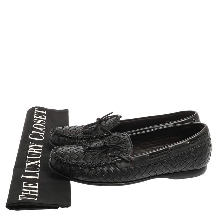 Pre Owned Bottega Veneta Black Intrecciato Leather Loafers Size 42