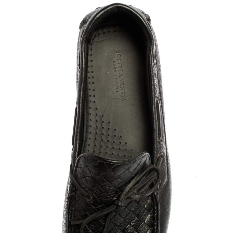 Pre Owned Bottega Veneta Black Intrecciato Leather Bow Slip On Loafers Size 40.5