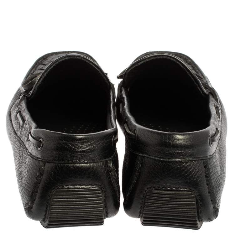 Pre Owned Bottega Veneta Black Intrecciato Leather Bow Slip On Loafers Size 40.5
