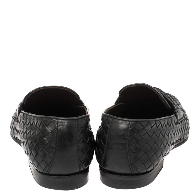 Pre Owned Bottega Veneta Black Intrecciato Leather Loafers 40