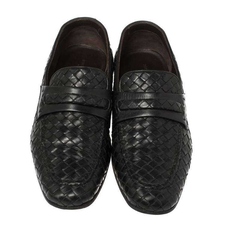 Pre Owned Bottega Veneta Black Intrecciato Leather Loafers 40