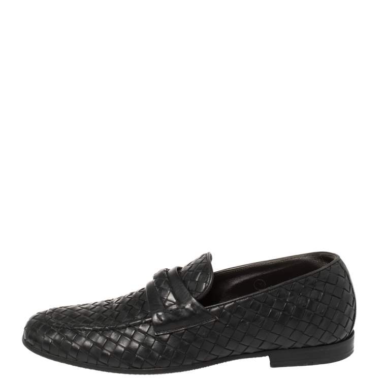 Pre Owned Bottega Veneta Black Intrecciato Leather Loafers 40