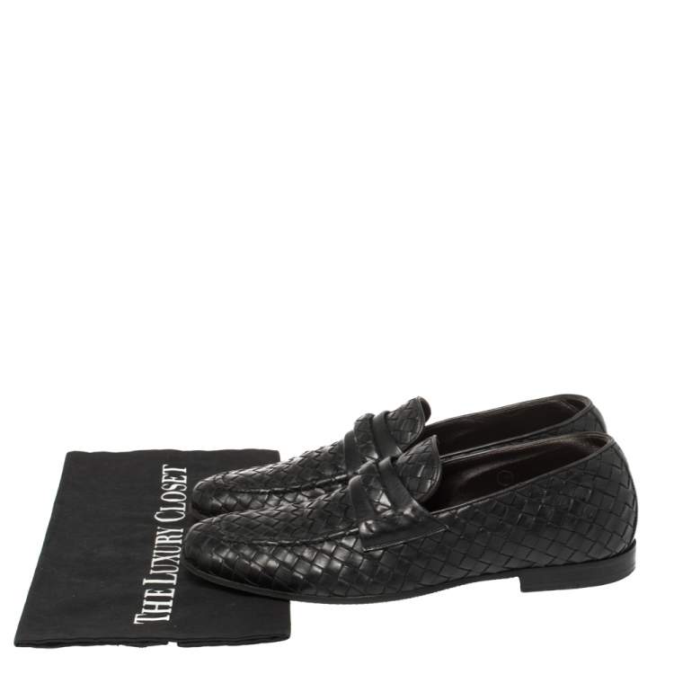 Pre Owned Bottega Veneta Black Intrecciato Leather Loafers 40