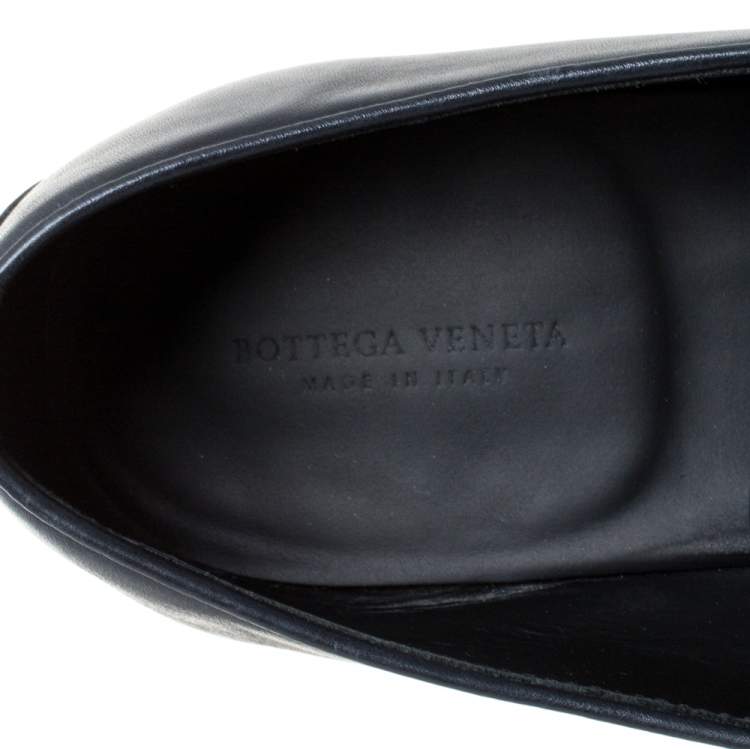 Pre Owned Bottega Veneta Navy Blue Intrecciato Leather Slip On Loafers SIZE 44.5 