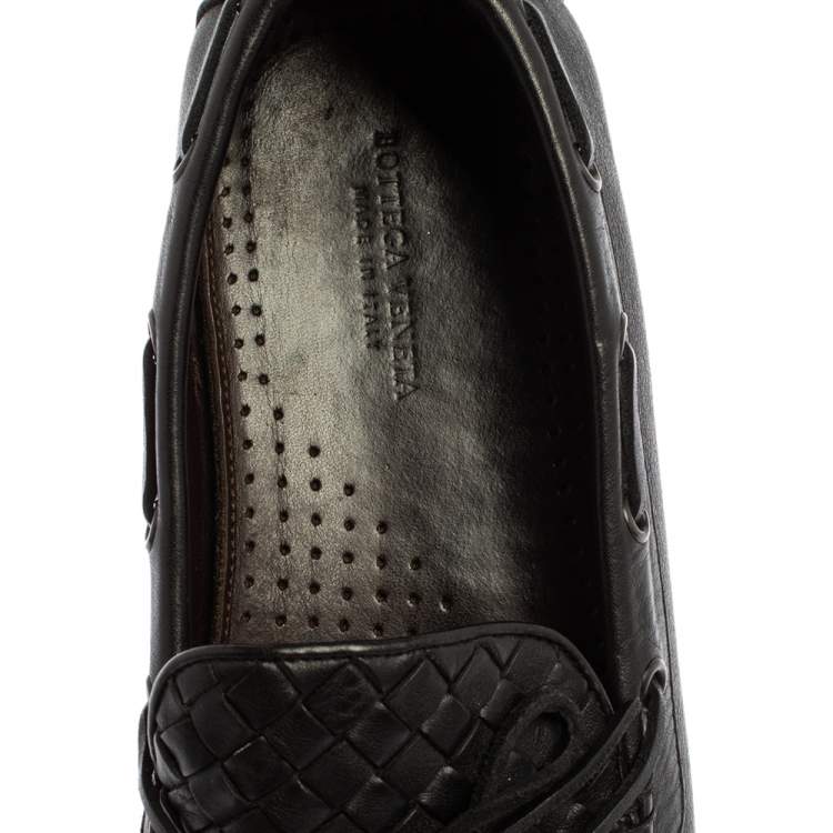 Pre Owned Bottega Veneta Black Intrecciato Leather Bow Slip On Loafers Size 41