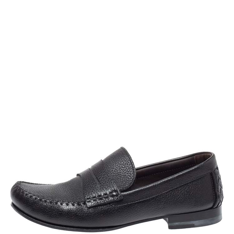 Pre Owned Bottega Veneta Black Leather Austin Penny Loafers Size 41