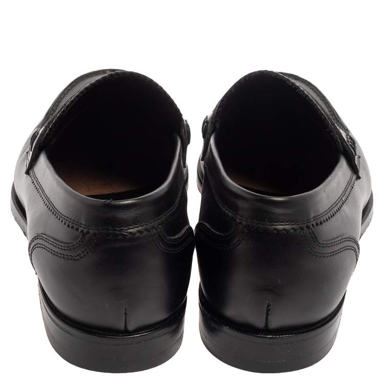 Pre Owned Bottega Veneta Black Leather Penny Loafers Size 42.5