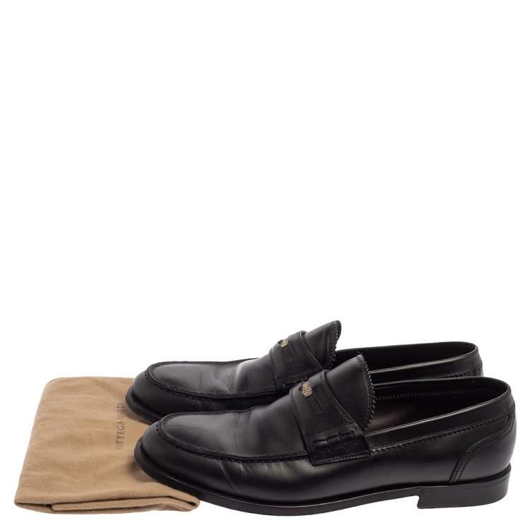 Pre Owned Bottega Veneta Black Leather Penny Loafers Size 42.5