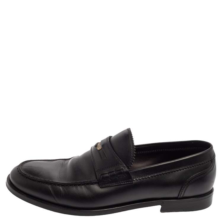 Pre Owned Bottega Veneta Black Leather Penny Loafers Size 42.5