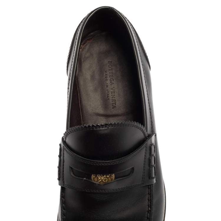 Pre Owned Bottega Veneta Black Leather Penny Loafers Size 42.5