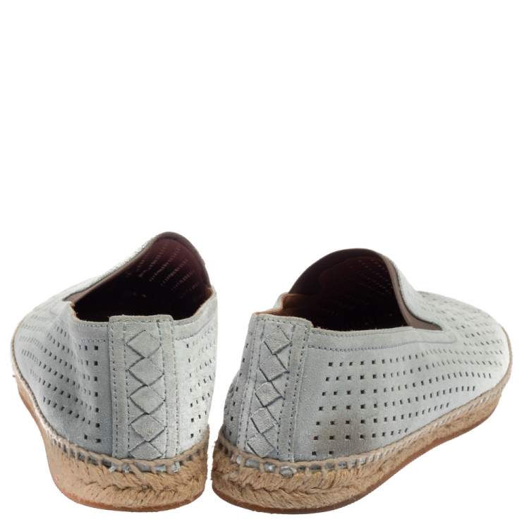 Pre Owned Bottega Veneta Blue Perforated Suede Slip On Espadrilles Size 42