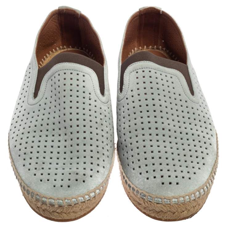 Pre Owned Bottega Veneta Blue Perforated Suede Slip On Espadrilles Size 42
