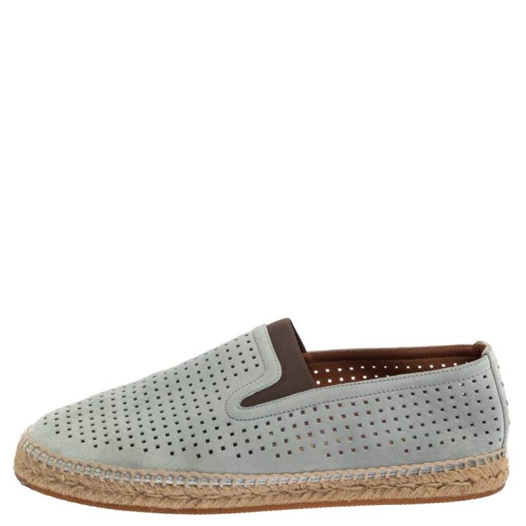 Pre Owned Bottega Veneta Blue Perforated Suede Slip On Espadrilles Size 42