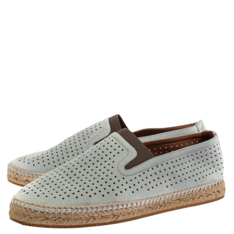 Pre Owned Bottega Veneta Blue Perforated Suede Slip On Espadrilles Size 42