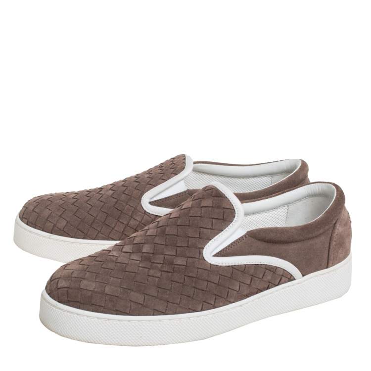 Pre Owned Bottega Veneta Brown Intrecciato Suede Slip On Sneakers Size 41