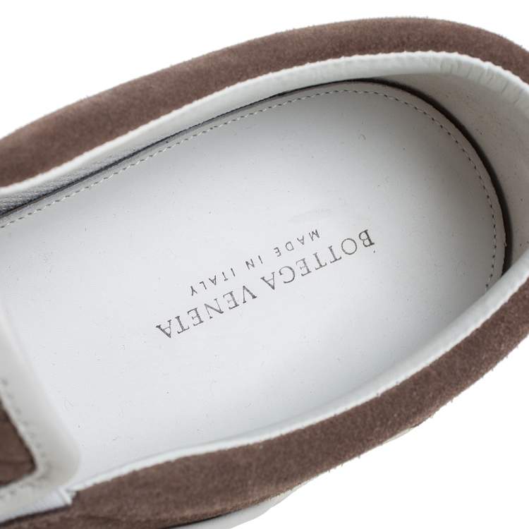 Pre Owned Bottega Veneta Brown Intrecciato Suede Slip On Sneakers Size 41