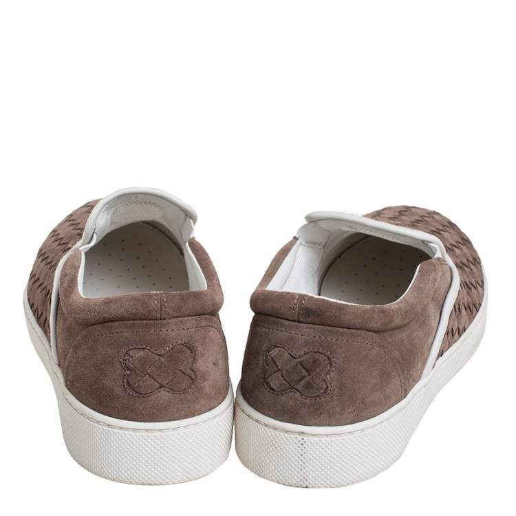 Pre Owned Bottega Veneta Brown Intrecciato Suede Slip On Sneakers Size 41