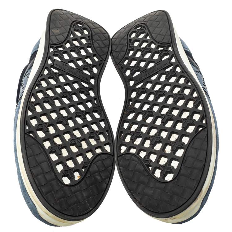 مملوكة مسبقًا Bottega Veneta Blue Suede And Nylon Low Top Sneakers Size 42
