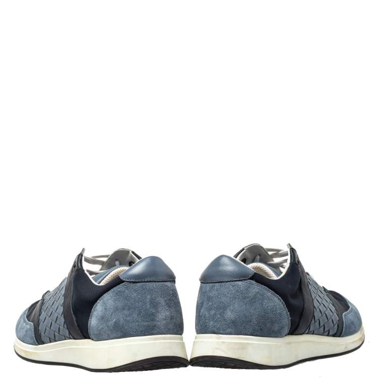 مملوكة مسبقًا Bottega Veneta Blue Suede And Nylon Low Top Sneakers Size 42