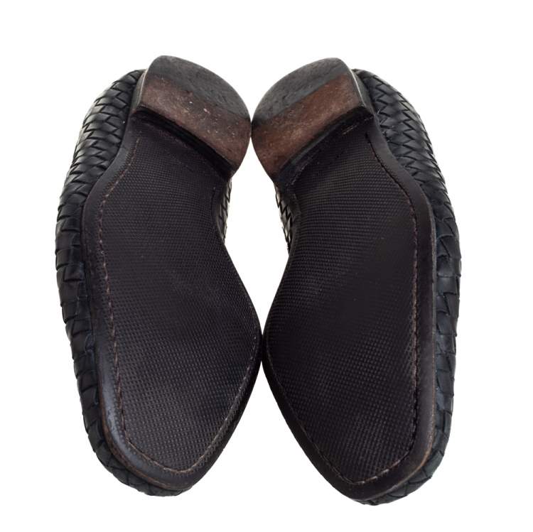 Pre Owned Bottega Veneta Black Intrecciato Leather Loafer Size 42.5
