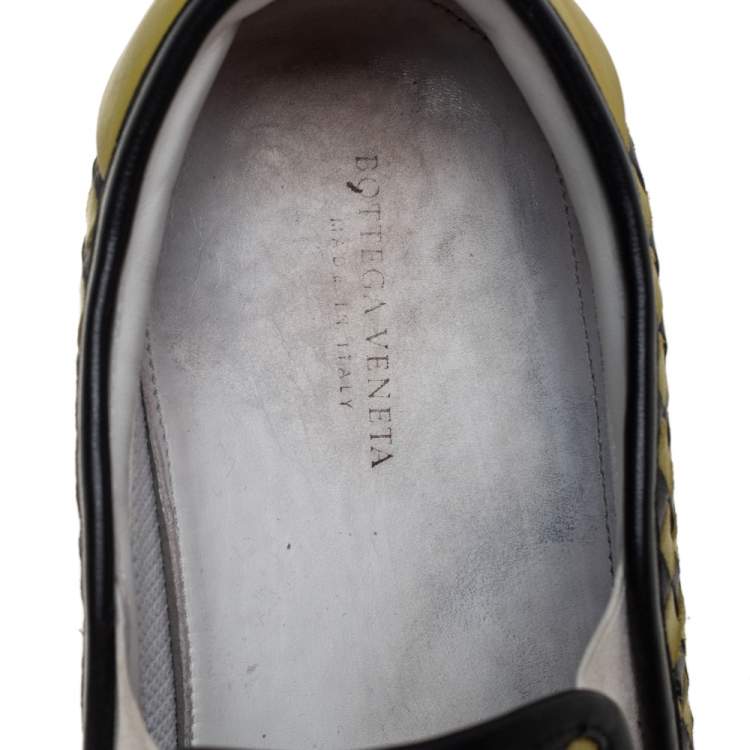Pre Owned Bottega Veneta Yellow/Black Intrecciato Leather Slip On Sneakers Size 43