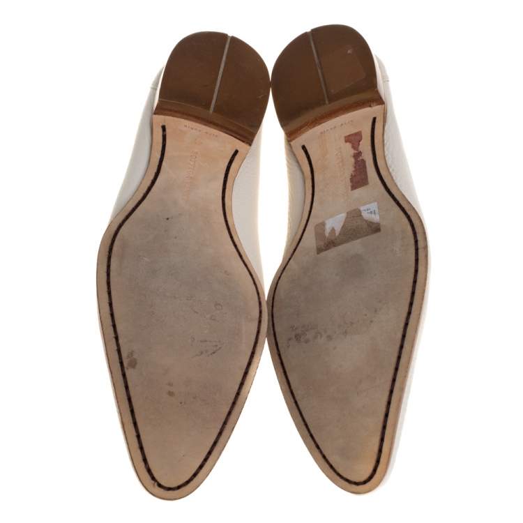 Pre Owned Bottega Veneta Cream Leather Pointed Toe Slip on Loafers Size 41