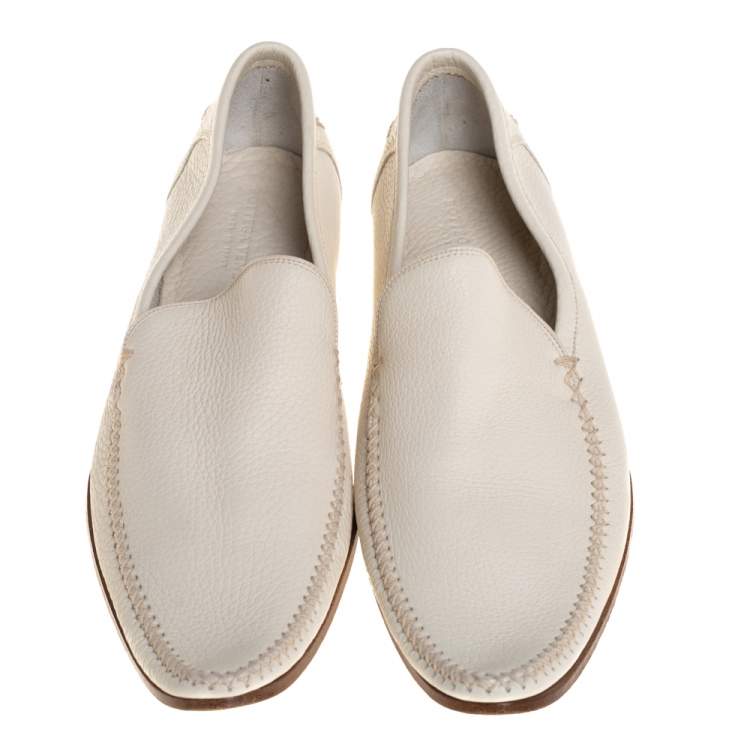 Pre Owned Bottega Veneta Cream Leather Pointed Toe Slip on Loafers Size 41