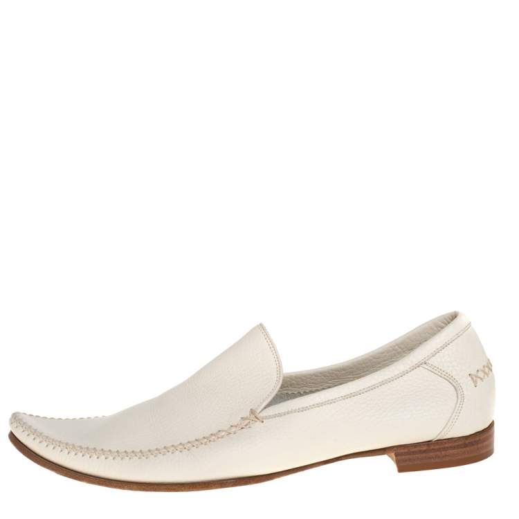 Pre Owned Bottega Veneta Cream Leather Pointed Toe Slip on Loafers Size 41