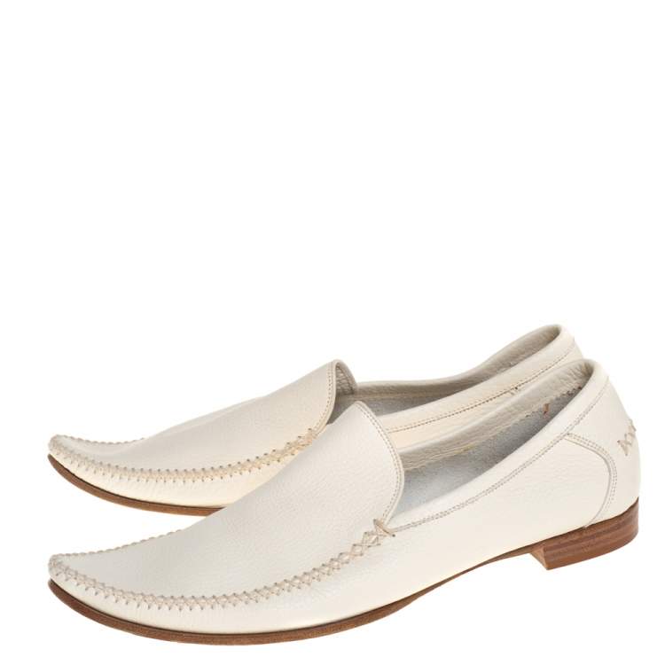 Pre Owned Bottega Veneta Cream Leather Pointed Toe Slip on Loafers Size 41