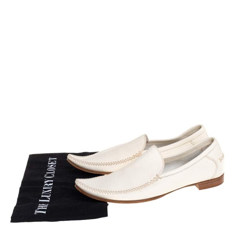 Pre Owned Bottega Veneta Cream Leather Pointed Toe Slip on Loafers Size 41