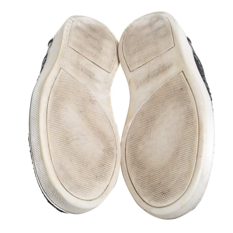 Pre Owned Bottega Veneta Black Leather Intrecciato Low Top Sneakers Size 40.5