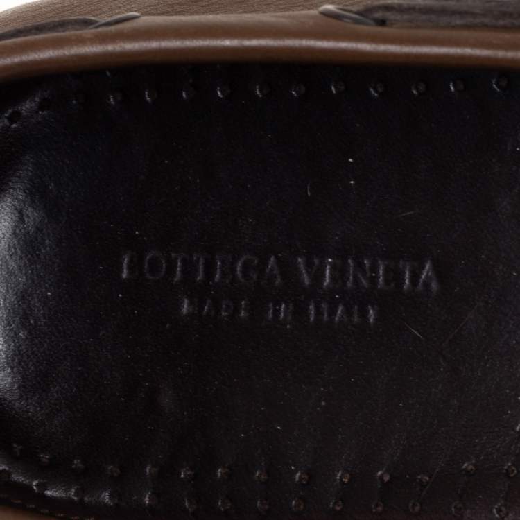 Pre Owned Bottega Veneta Brown Intrecciato Leather Bow Slip On Loafers Size 43