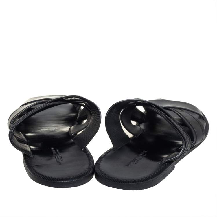 Pre Owned Bottega Veneta Black Intrecciato Leather Slide Sandals Size 42