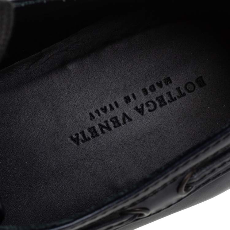 Pre Owned Bottega Veneta Navy Blue Intrecciato and Leather Lace Up Driving Loafers Size 43
