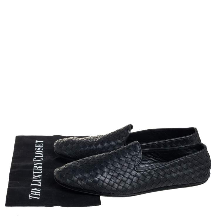Pre Owned Bottega Veneta Black Intrecciato Leather Smoking Slippers Size 42.5