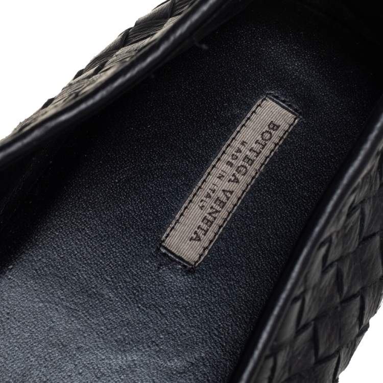 Pre Owned Bottega Veneta Black Intrecciato Leather Smoking Slippers Size 42.5