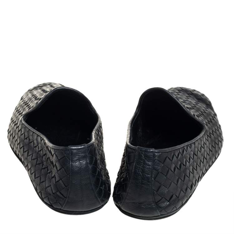 Pre Owned Bottega Veneta Black Intrecciato Leather Smoking Slippers Size 42.5