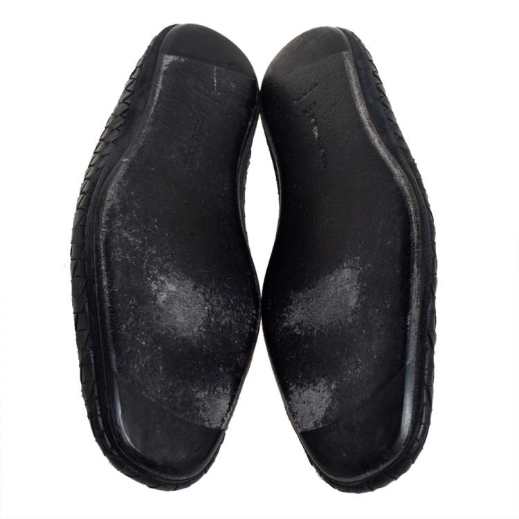Pre Owned Bottega Veneta Black Intrecciato Leather Smoking Slippers Size 42.5