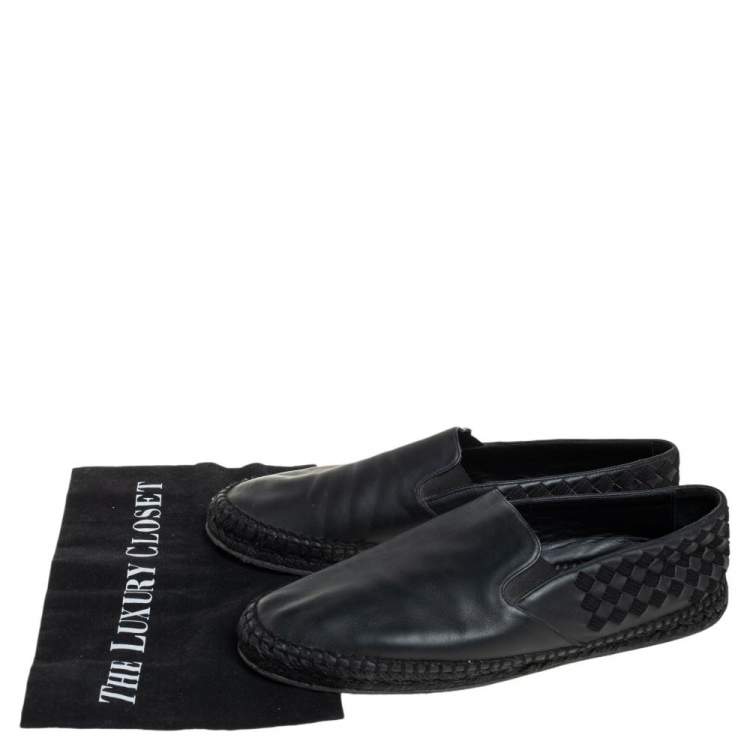 Pre Owned Bottega Veneta Black Intrecciato Leather and Fabric Espadrille Slip On Loafers Size 41