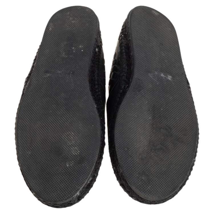 Pre Owned Bottega Veneta Black Intrecciato Leather and Fabric Espadrille Slip On Loafers Size 41