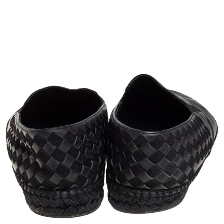 Pre Owned Bottega Veneta Black Intrecciato Leather and Fabric Espadrille Slip On Loafers Size 41