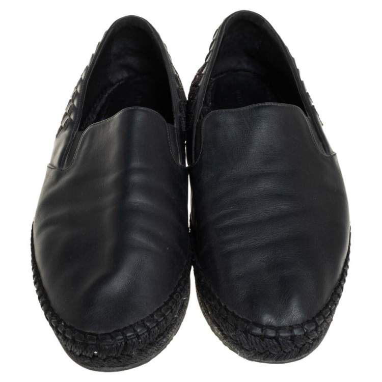 Pre Owned Bottega Veneta Black Intrecciato Leather and Fabric Espadrille Slip On Loafers Size 41