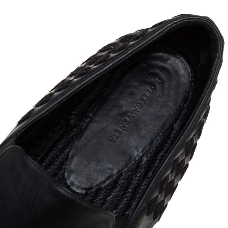 Pre Owned Bottega Veneta Black Intrecciato Leather and Fabric Espadrille Slip On Loafers Size 41