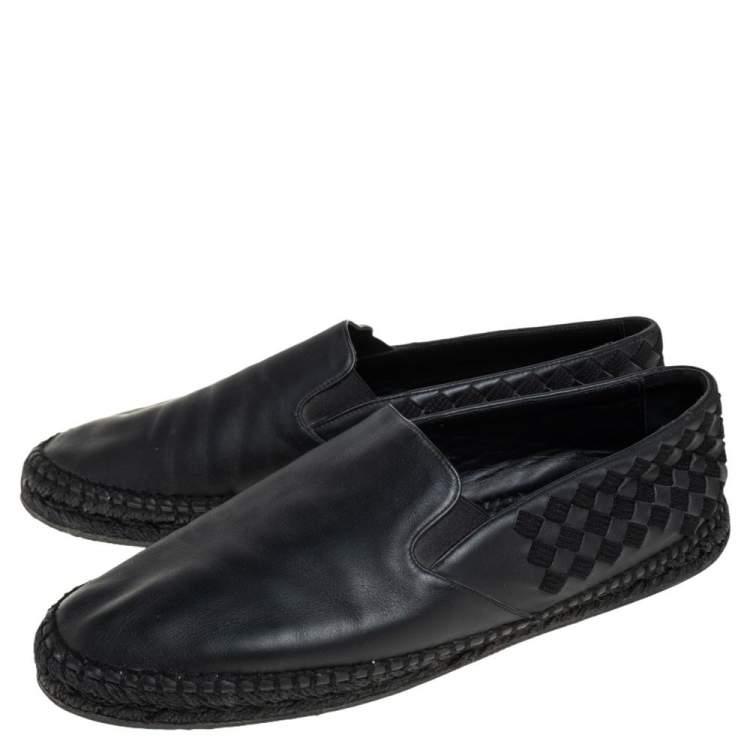 Pre Owned Bottega Veneta Black Intrecciato Leather and Fabric Espadrille Slip On Loafers Size 41