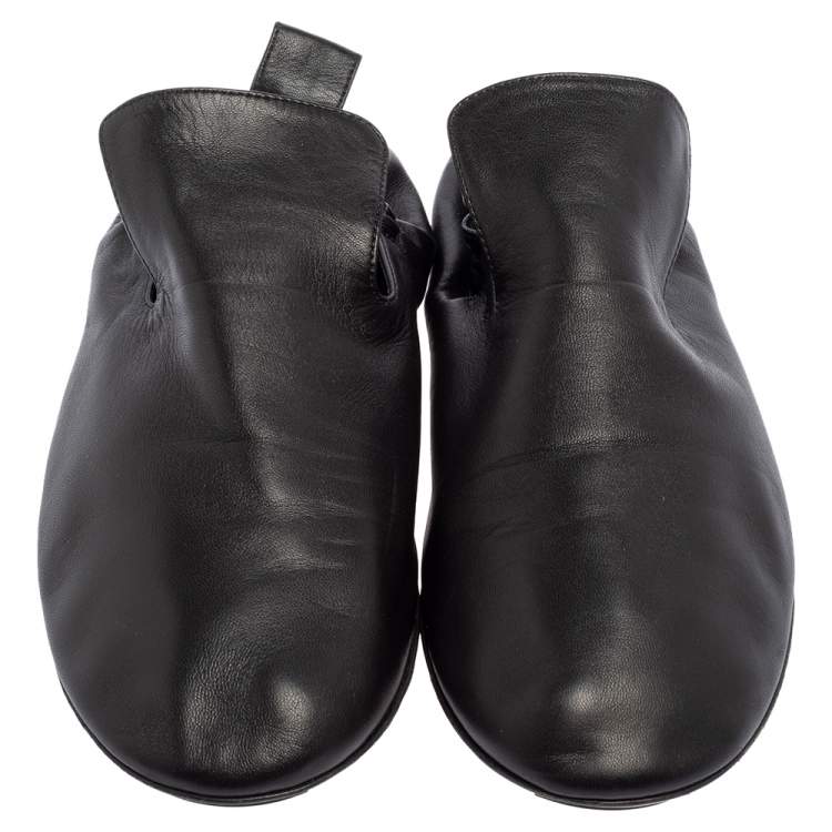 Pre Owned Bottega Veneta Black Leather Smoking Slippers Size 43